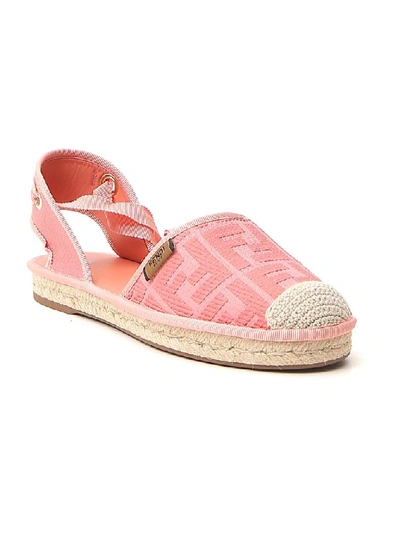 Shop Fendi Roma Ribbon Lace Up Espadrilles In Pink