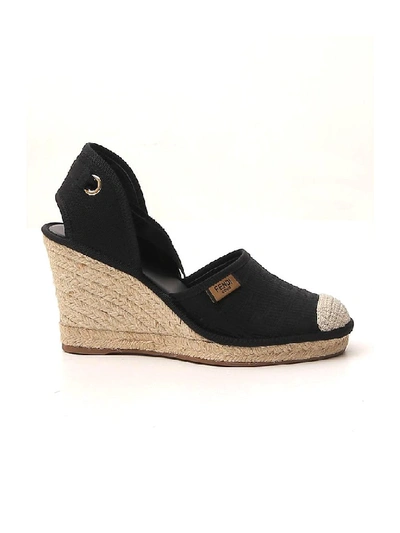 Shop Fendi Jacquard Ff Logo Lace Up Espadrilles In Black