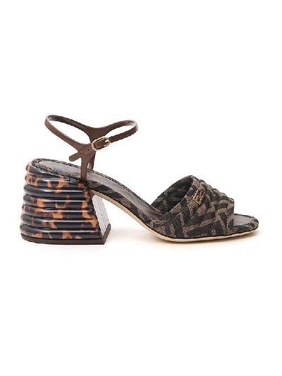 Shop Fendi Jacquard Ff Logo Motif Ankle Strap Sandals In Multi