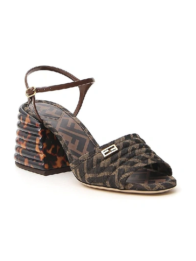 Shop Fendi Jacquard Ff Logo Motif Ankle Strap Sandals In Multi