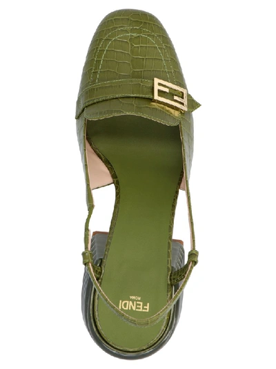 Shop Fendi Slingback Ff Metal Motif Pumps In Green