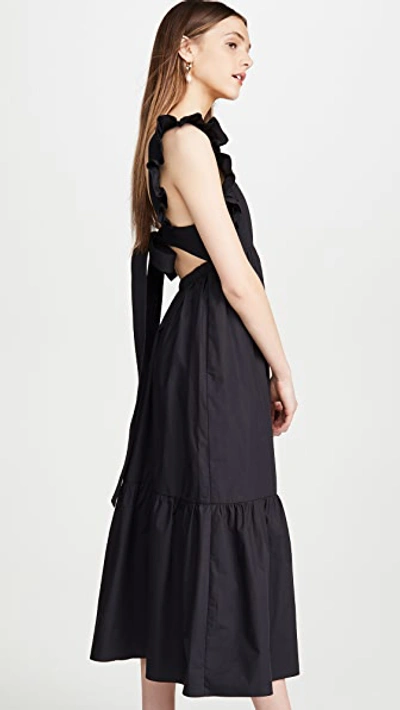 Shop Self-portrait Poplin Midi Dress In Black