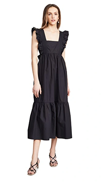 Shop Self-portrait Poplin Midi Dress In Black