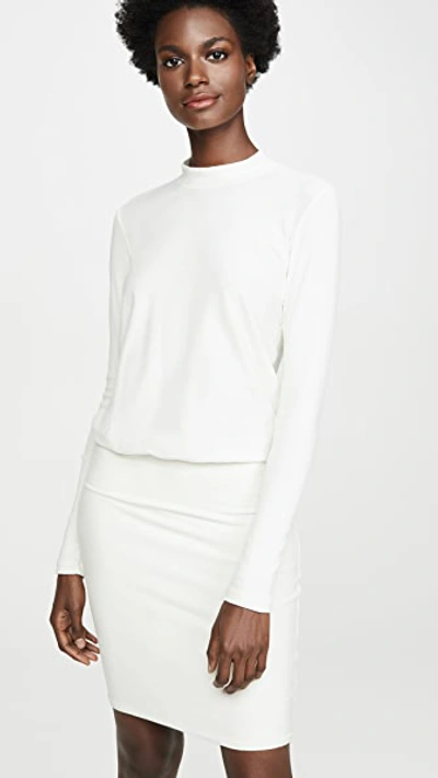 Shop James Perse Rib Sleeve Blouson Dress In Stone