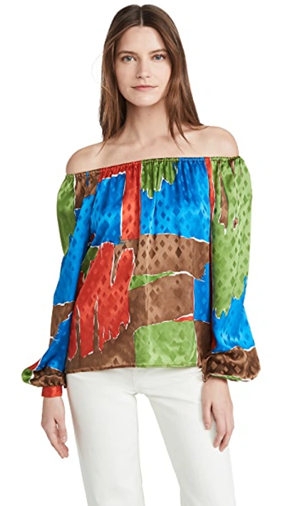 Shop Tory Burch Off Shoulder Silk Top In Painted Geo