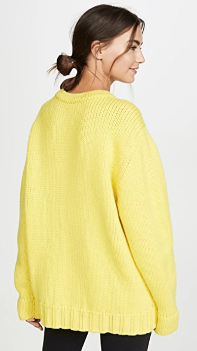 Shop Joostricot Crew Neck Smiley Sweater In Limelight/coal