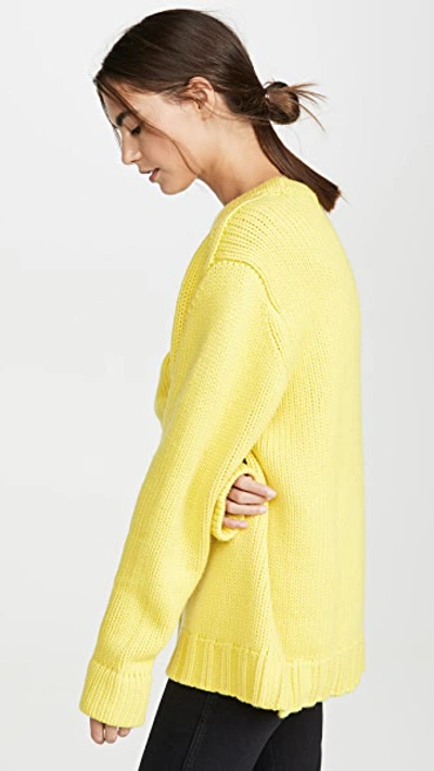 Shop Joostricot Crew Neck Smiley Sweater In Limelight/coal