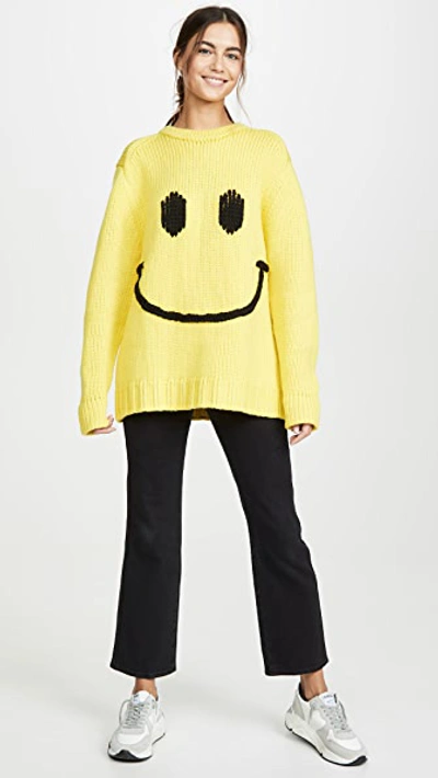 Shop Joostricot Crew Neck Smiley Sweater In Limelight/coal