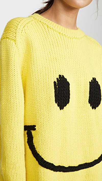 Shop Joostricot Crew Neck Smiley Sweater In Limelight/coal