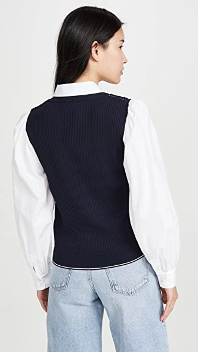 Shop Tory Burch Poplin Sleeve Pullover In Tory Navy