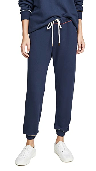 Shop The Great The Cropped Sweatpants With Multi Piping In Navy
