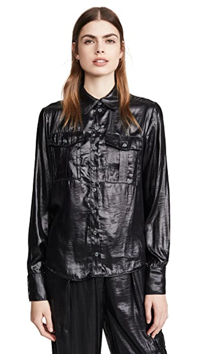 Shop The Range Lucid Satin Military Shirt In Black