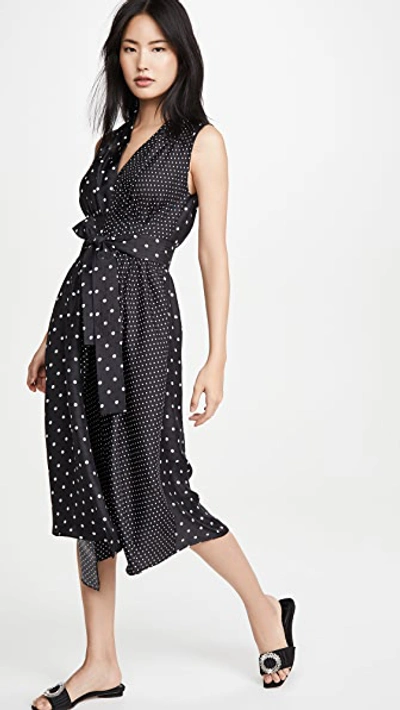 Shop Adam Lippes Asymmetrical Dress In Printed Twill In Black/white