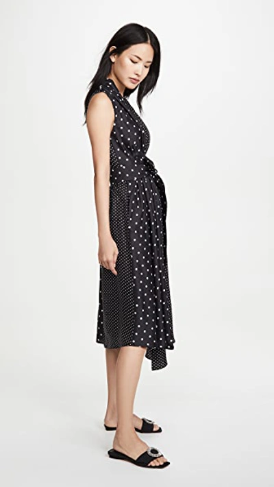 Shop Adam Lippes Asymmetrical Dress In Printed Twill In Black/white