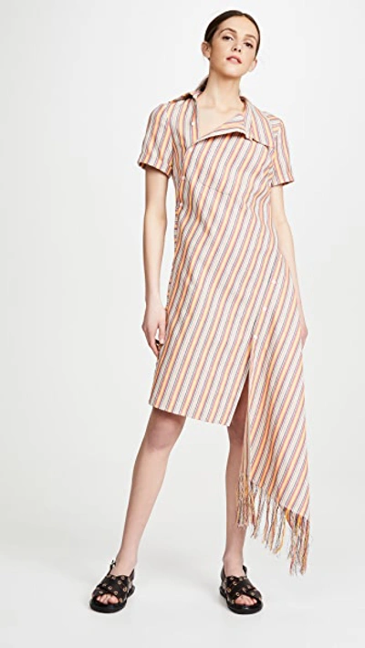 Shop Monse Stripe Open Back Deconstructed Dress In Persimmon Multi