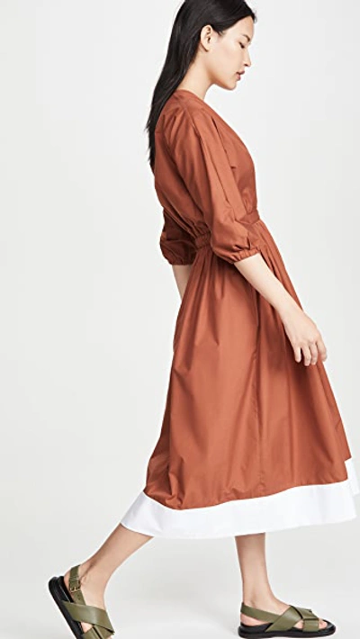 Shop N°21 V Neck Long Sleeve Midi Dress In Brown