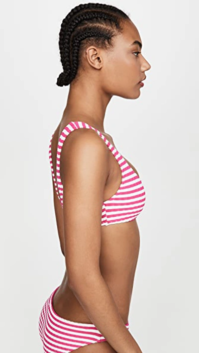 Shop Solid & Striped The Elle Bikini Top In Fuchsia Stripe Rib