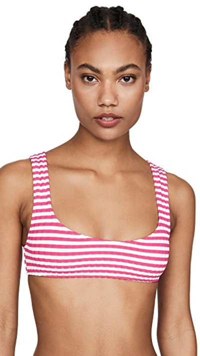 Shop Solid & Striped The Elle Bikini Top In Fuchsia Stripe Rib
