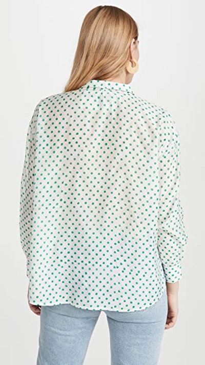 Shop Alix Of Bohemia Petit Pois Lace Up Blouse In White/green