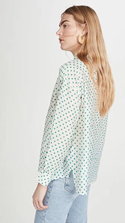 Shop Alix Of Bohemia Petit Pois Lace Up Blouse In White/green