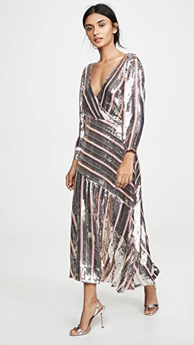 Shop Rixo London Tyra Dress In Multi Sequin Peach Blue