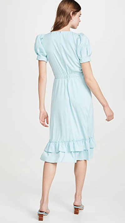 Shop Alice And Olivia Vida Puff Sleeve Ruffle Midi Dress In Powder Blue