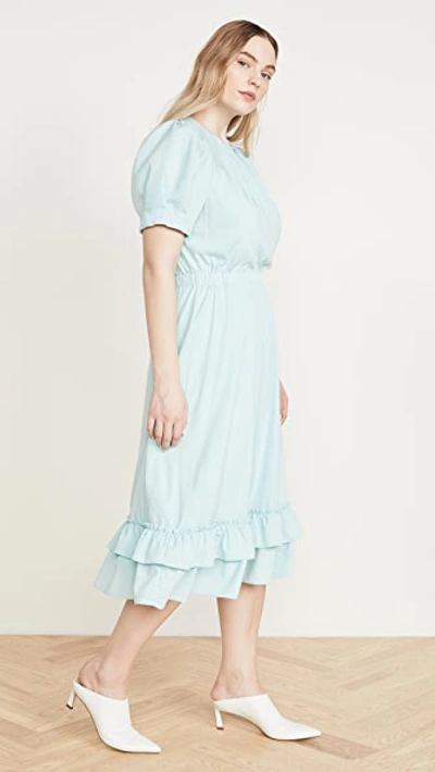 Shop Alice And Olivia Vida Puff Sleeve Ruffle Midi Dress In Powder Blue