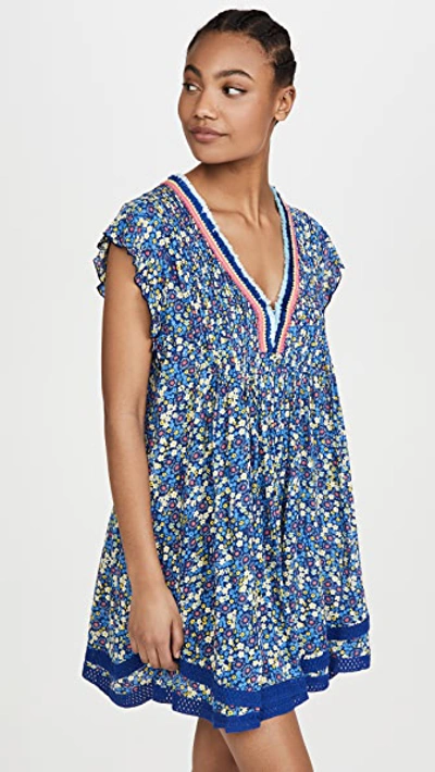 Shop Poupette St Barth Sasha Dress In Indigo Gerbera