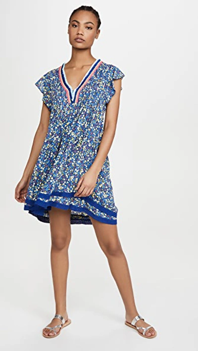 Shop Poupette St Barth Sasha Dress In Indigo Gerbera