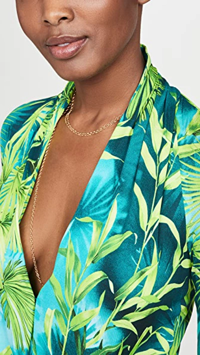 Shop Versace Palm Print Low-v Bodysuit In Verde & Stampa