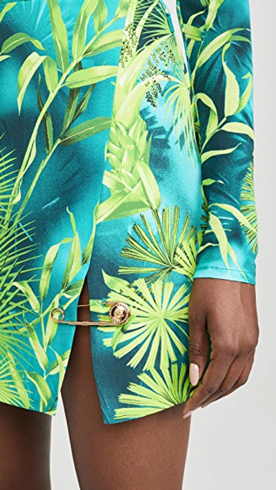 Shop Versace Palm Print Miniskirt In Verde & Stampa