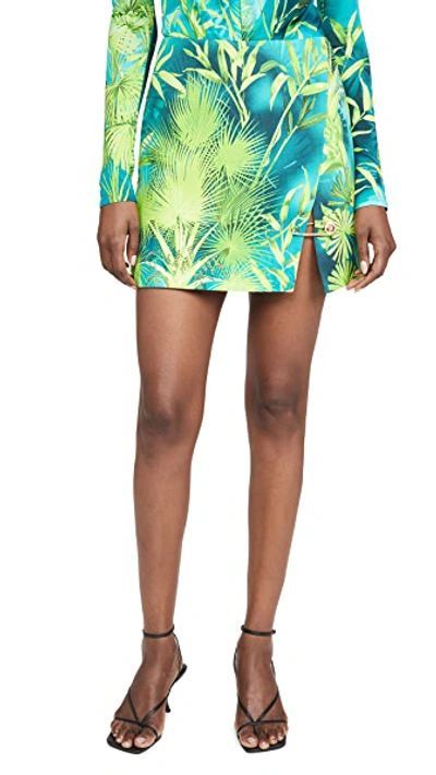 Shop Versace Palm Print Miniskirt In Verde & Stampa