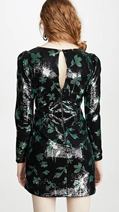 Shop Self-portrait Leaf Sequin Mini Dress In Black/green