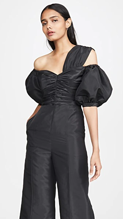 Shop Self-portrait Black Taffeta Jumpsuit