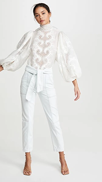Shop Zimmermann Brightside Knot Embroidered Blouse In Ivory