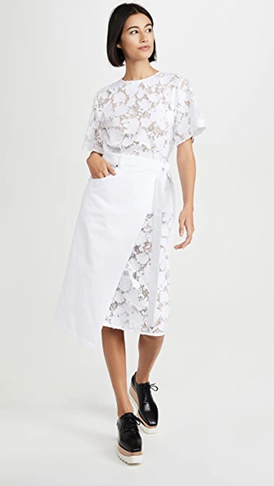 Shop Goen J Burnout Denim Lace Wrap Dress In White
