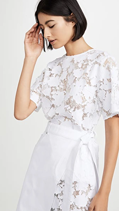 Shop Goen J Burnout Denim Lace Wrap Dress In White