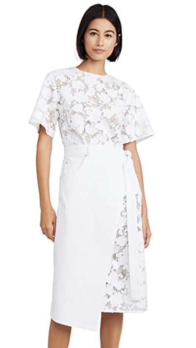 Shop Goen J Burnout Denim Lace Wrap Dress In White