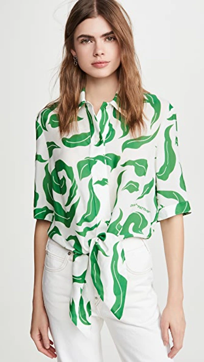 Shop Off-white Leaves Baseball Knot Shirt In White/green