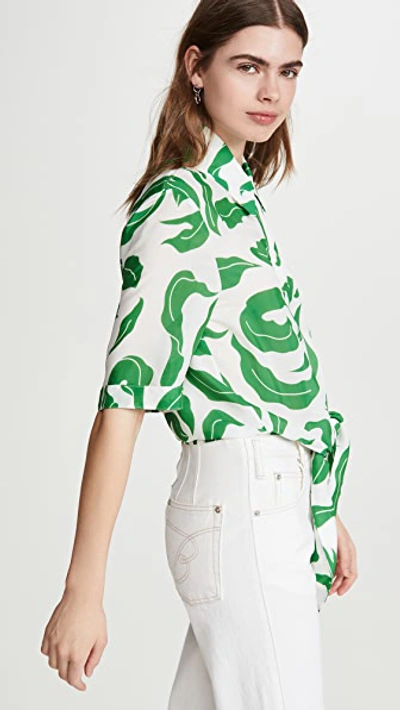 Shop Off-white Leaves Baseball Knot Shirt In White/green