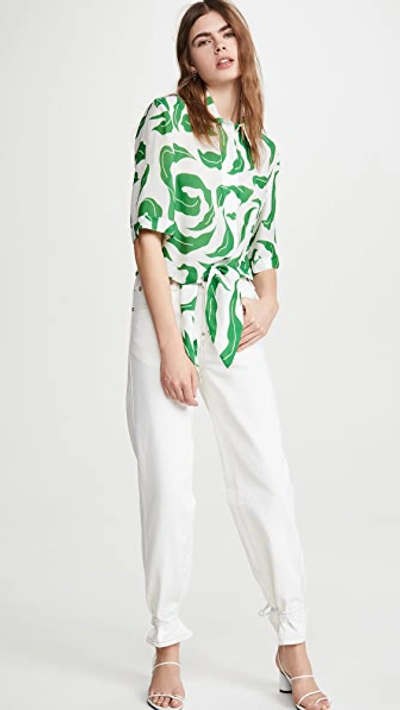 Shop Off-white Leaves Baseball Knot Shirt In White/green