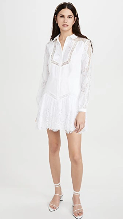 Shop Self-portrait Lace Panel Shirtdress In White