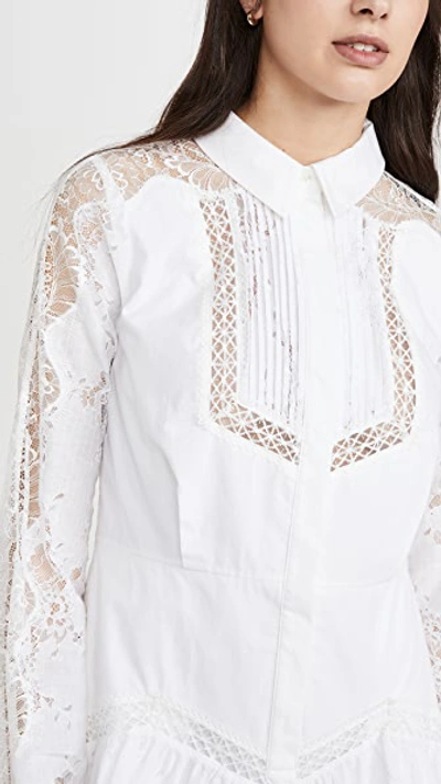 Shop Self-portrait Lace Panel Shirtdress In White