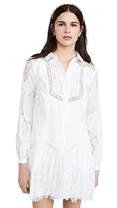Shop Self-portrait Lace Panel Shirtdress In White