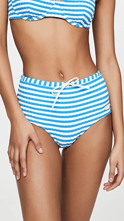 Shop Solid & Striped The Ginger Bikini Bottoms In Azure Stripe Rib