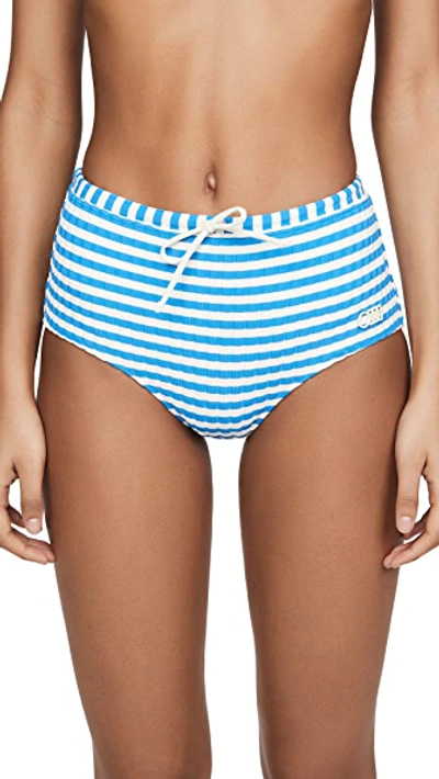 Shop Solid & Striped The Ginger Bikini Bottoms In Azure Stripe Rib