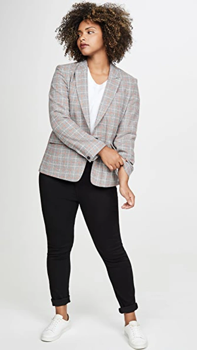 Rag & Bone Rylie Check One-button Wool Blazer In Grey Check