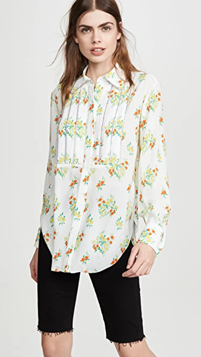 Shop Area Tuxedo Bib Blouse In Yellow Flower