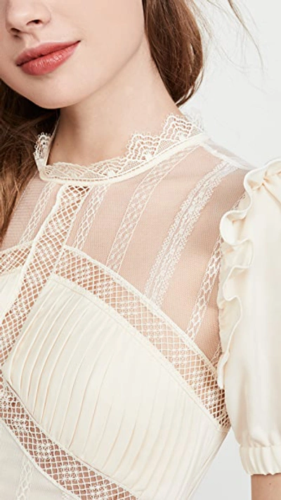 Shop Self-portrait Lace Trim Midi Dress In Cream