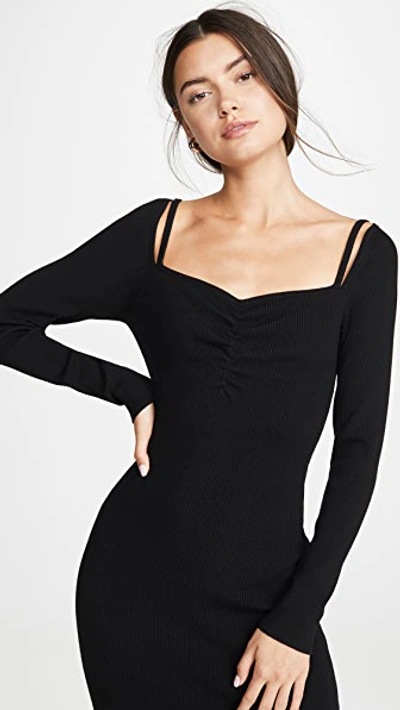 Shop Victor Glemaud Long Sleeve Ribbed Dress In Black